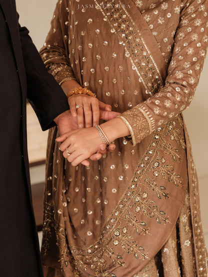 Custom made Ajrakh handcrafted handloom Tusshar silk bridal lehenga set with pure handloom gajji silk dupatta detailed out with hand embroidry