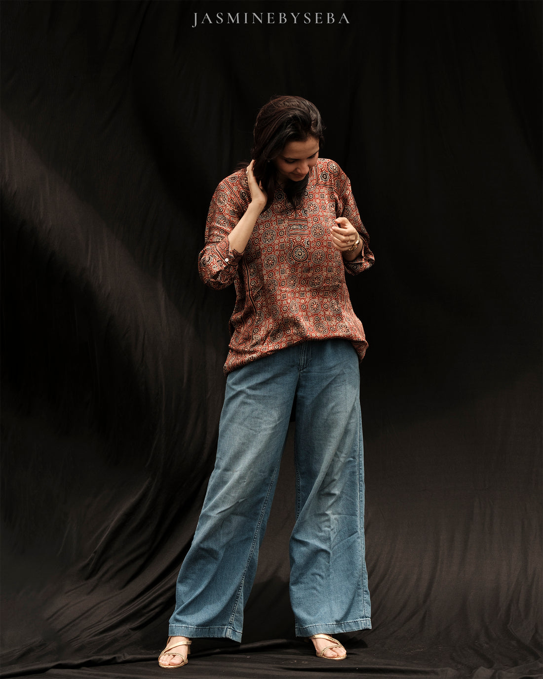 Ajrakh hand dyed hand block printed modal silk tunic