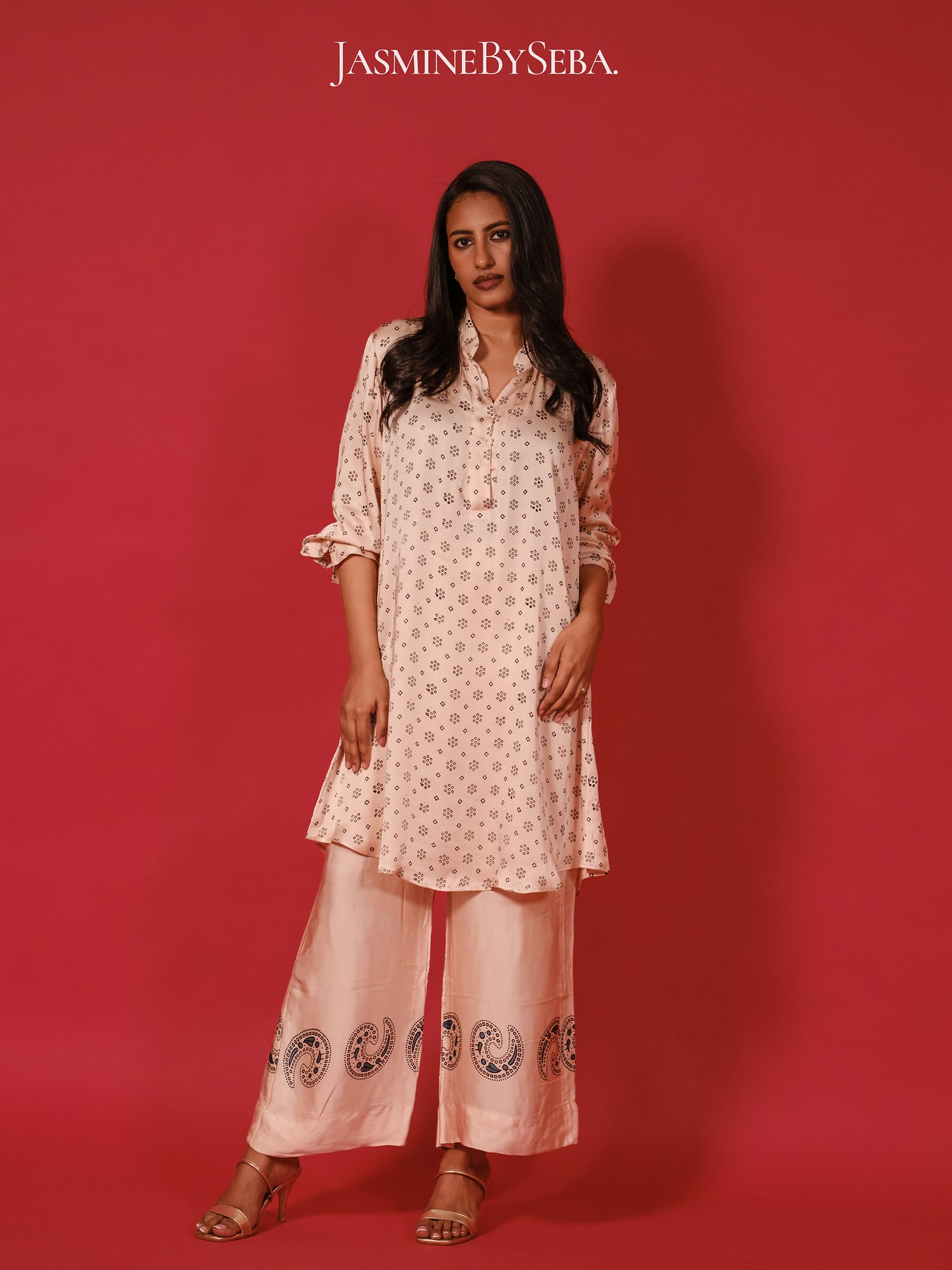 Ajrakh hand dyed hand block printed modal silk coord set