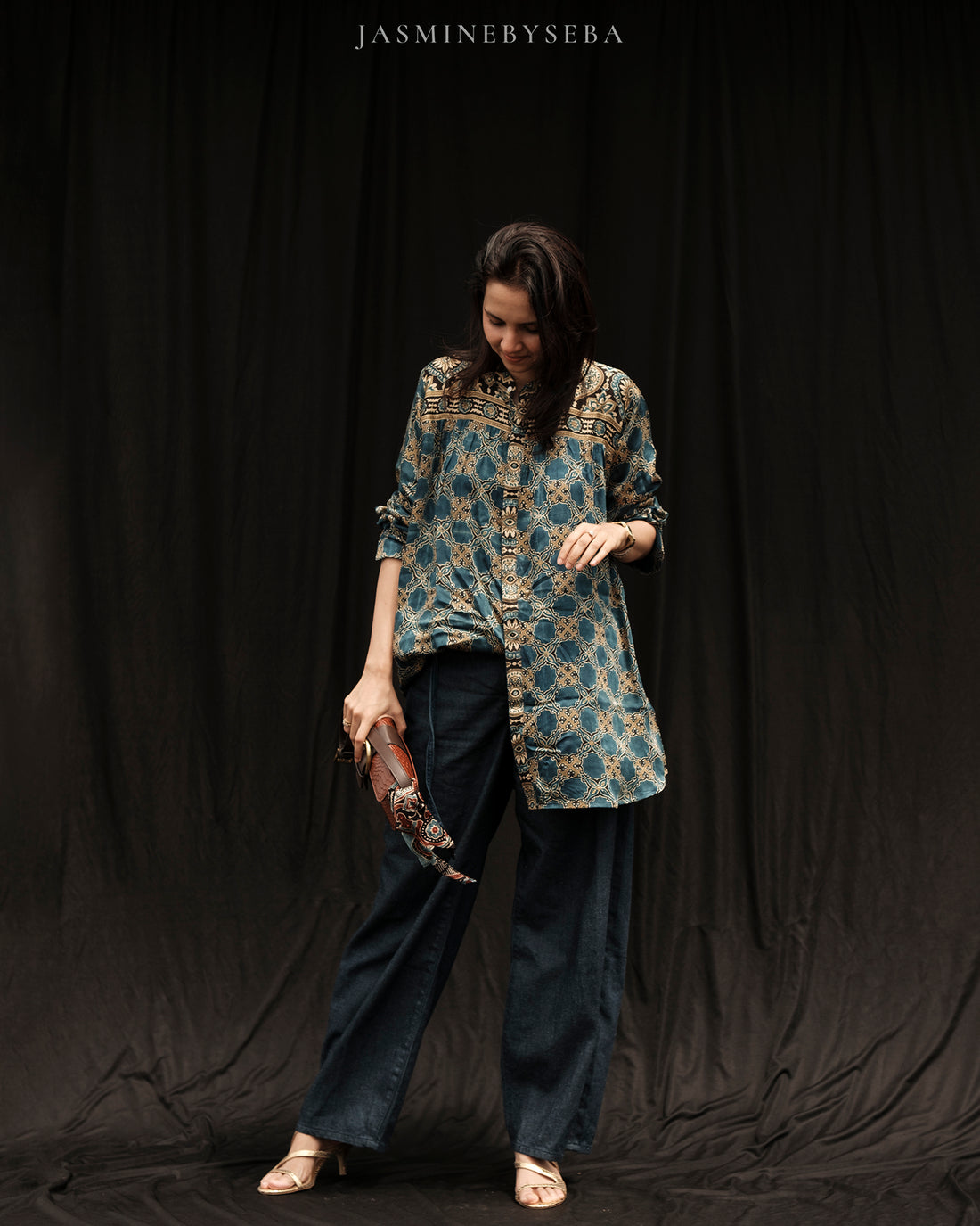 Ajrakh hand dyed hand block printed modal silk tunic