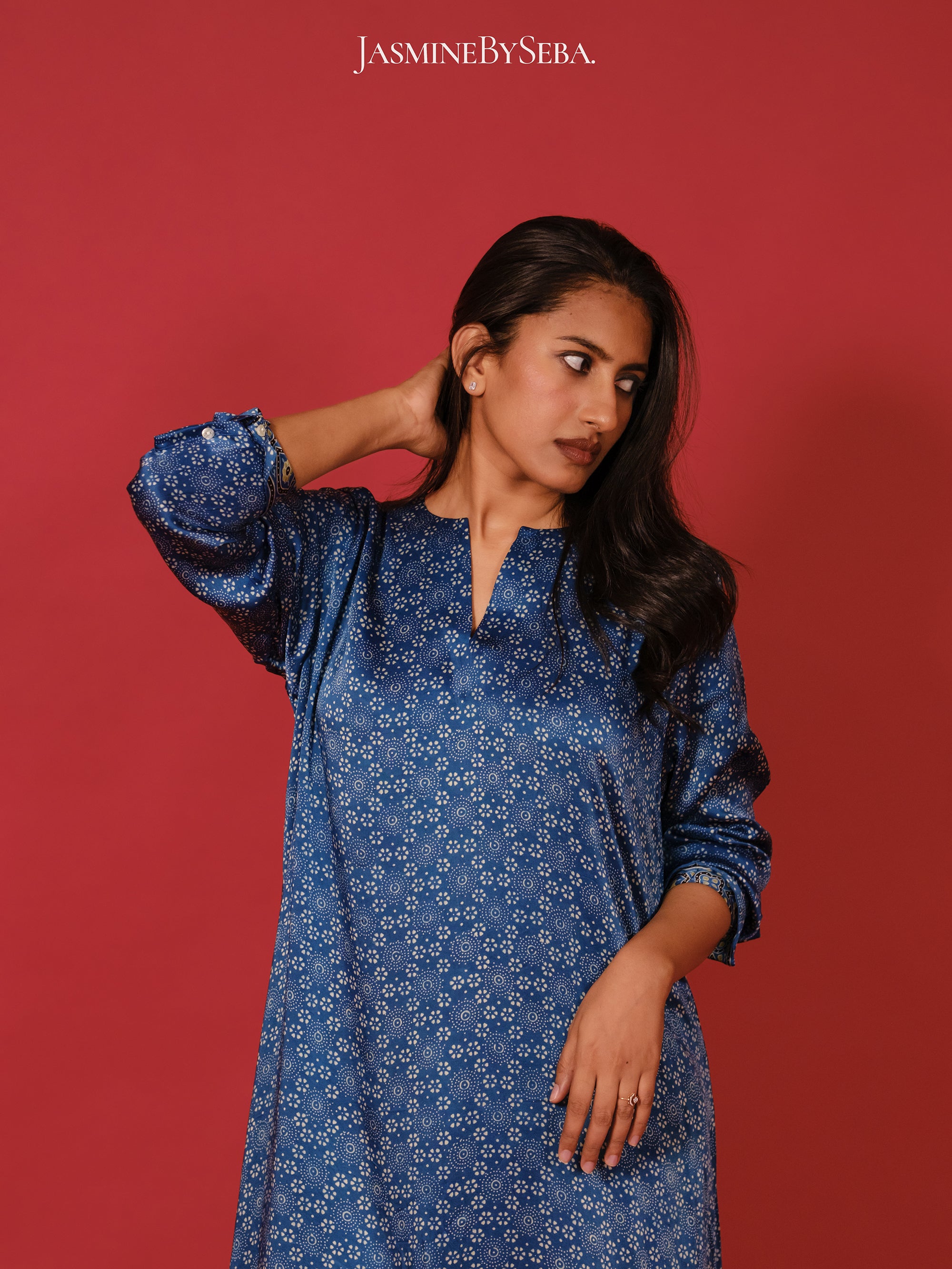 Ajrakh hand dyed hand block printed modal silk coord set