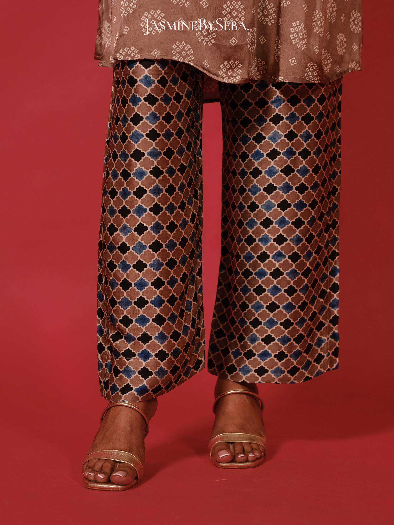 Ajrakh hand dyed hand block printed modal silk coord set