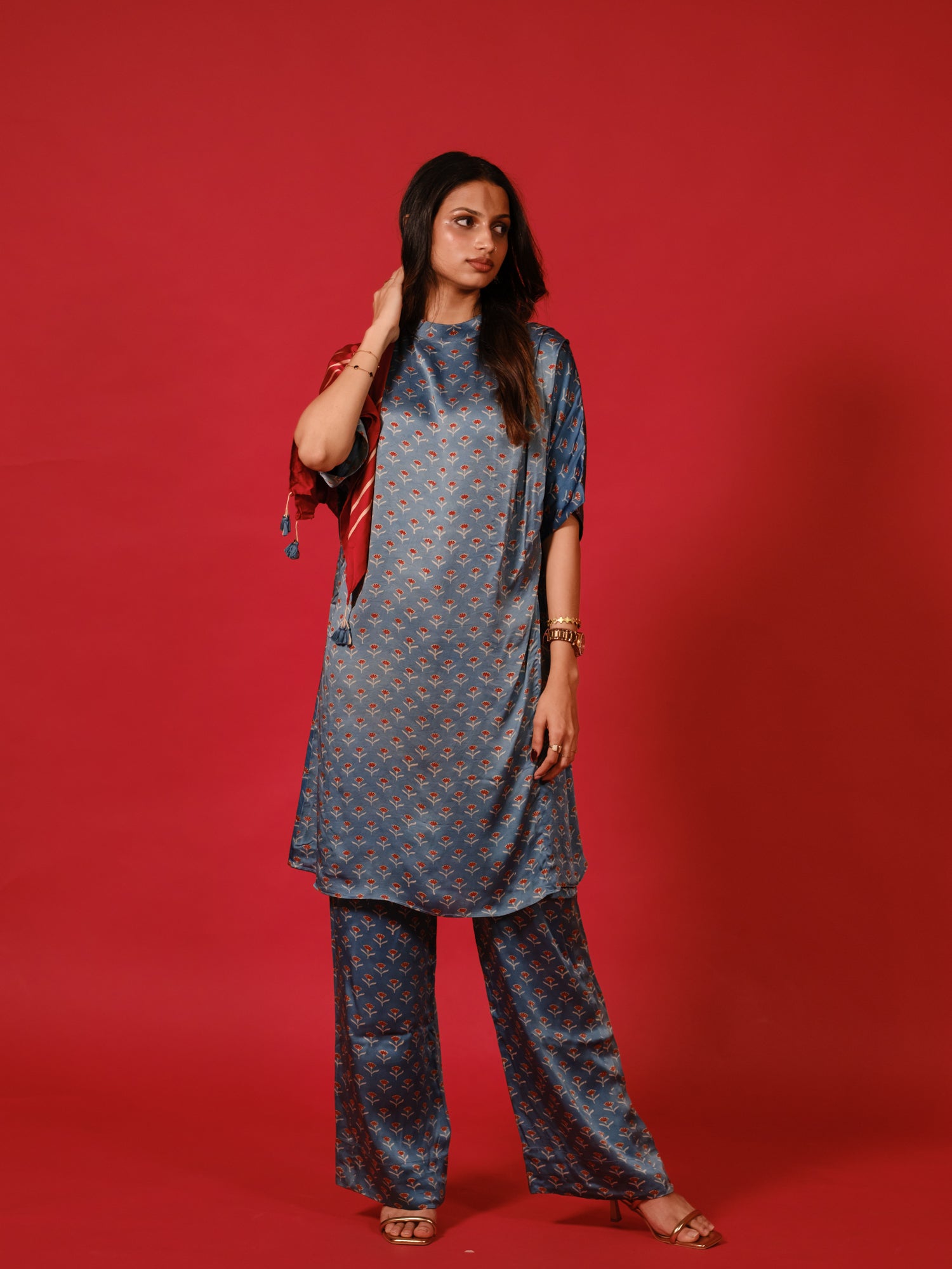 Ajrakh hand dyed hand block printed modal silk coord set