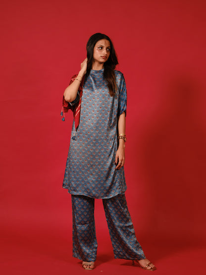 Ajrakh hand dyed hand block printed modal silk coord set