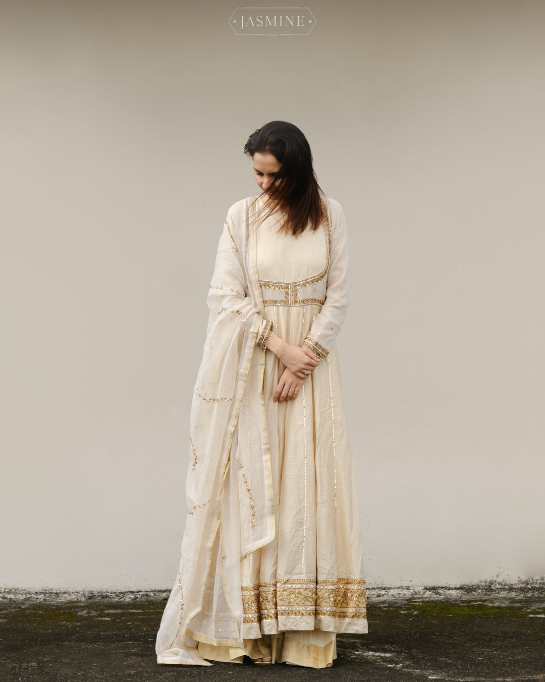 Banarsi silk anarkali with sharara pants teamed