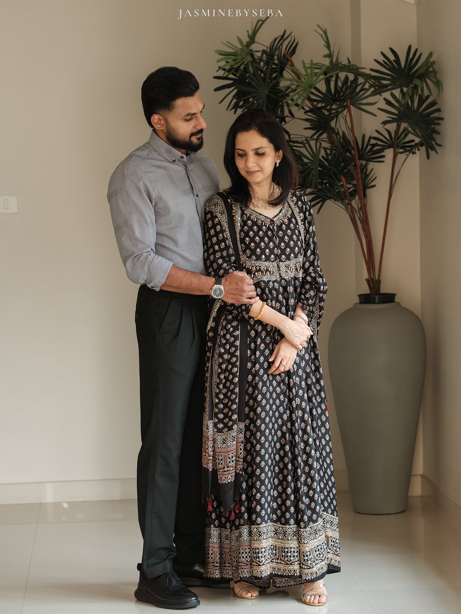 Custom made Ajrakh hand dyed hand block printed modal silk anarakali set with hand embroidry