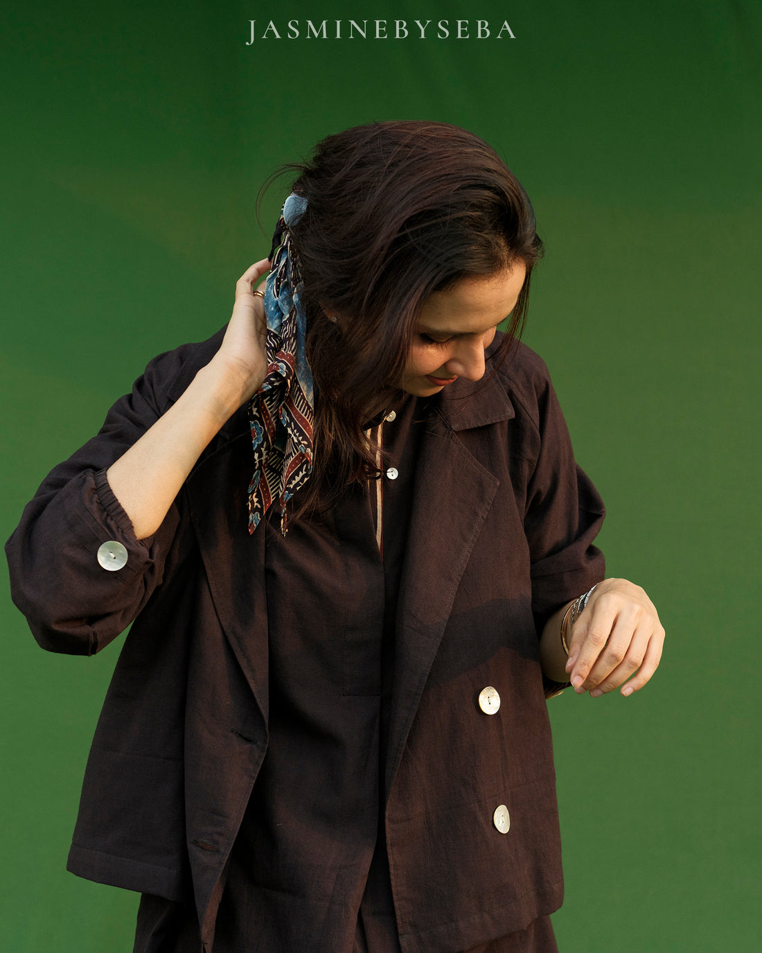 AJRAKH hand dyed hand block printed organic cotton jacket