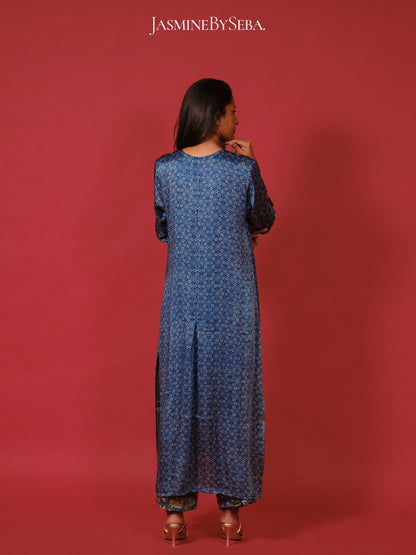 Ajrakh hand dyed hand block printed modal silk coord set