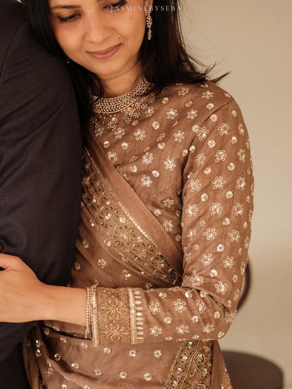 Custom made Ajrakh handcrafted handloom Tusshar silk bridal lehenga set with pure handloom gajji silk dupatta detailed out with hand embroidry