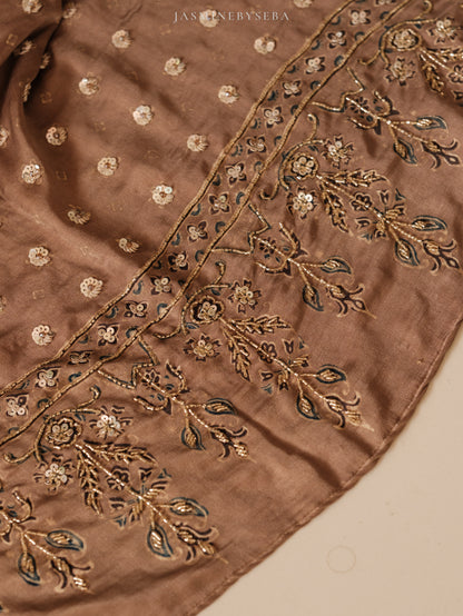 Custom made Ajrakh handcrafted handloom Tusshar silk bridal lehenga set with pure handloom gajji silk dupatta detailed out with hand embroidry