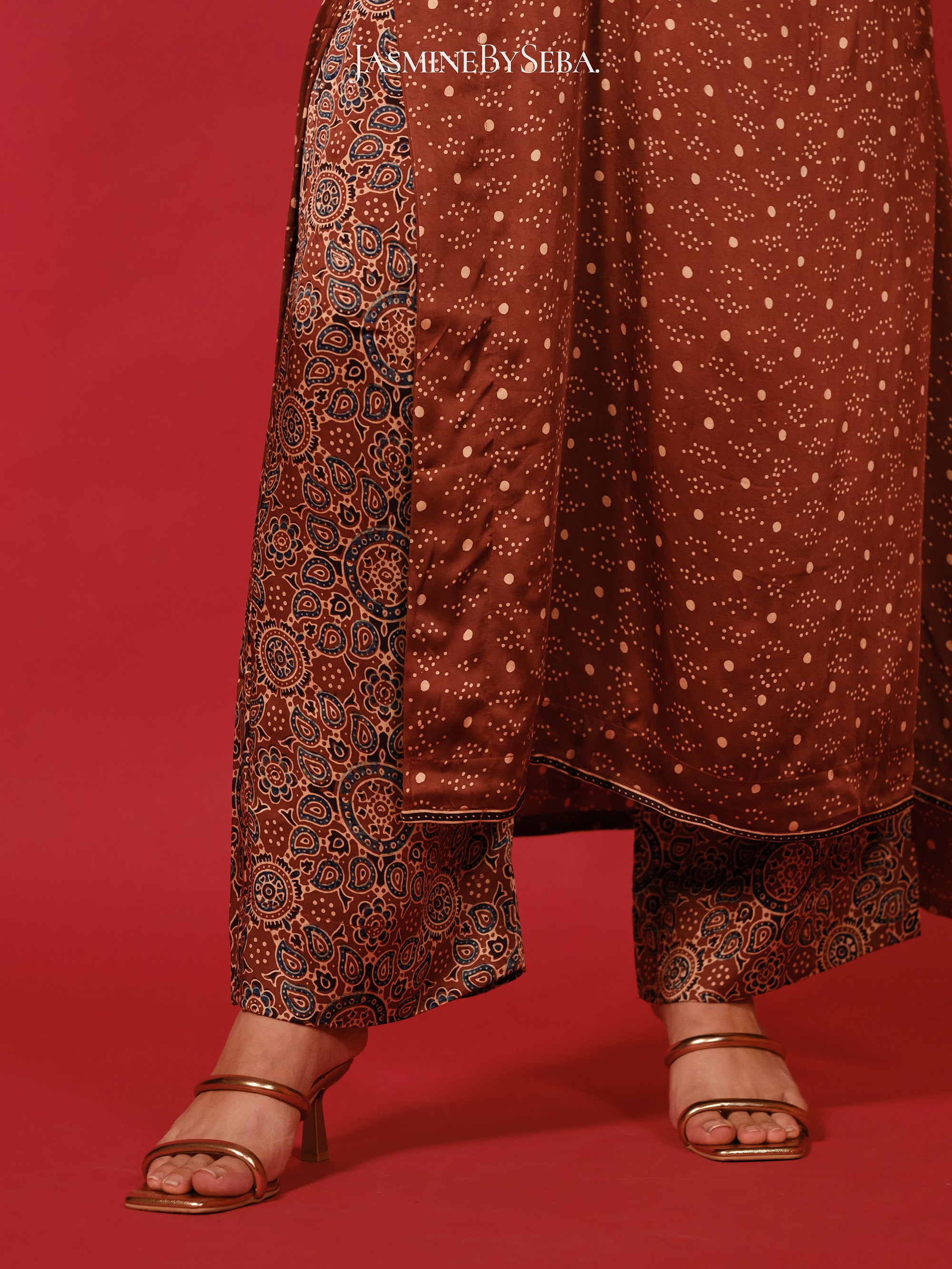 Ajrakh hand dyed hand block printed modal silk coord set