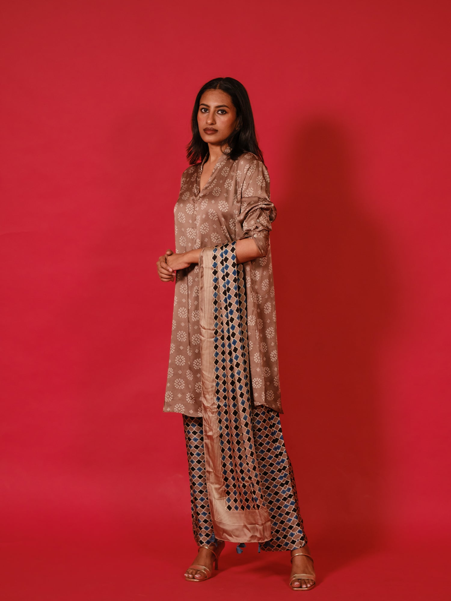 Ajrakh hand dyed hand block printed modal silk coord set