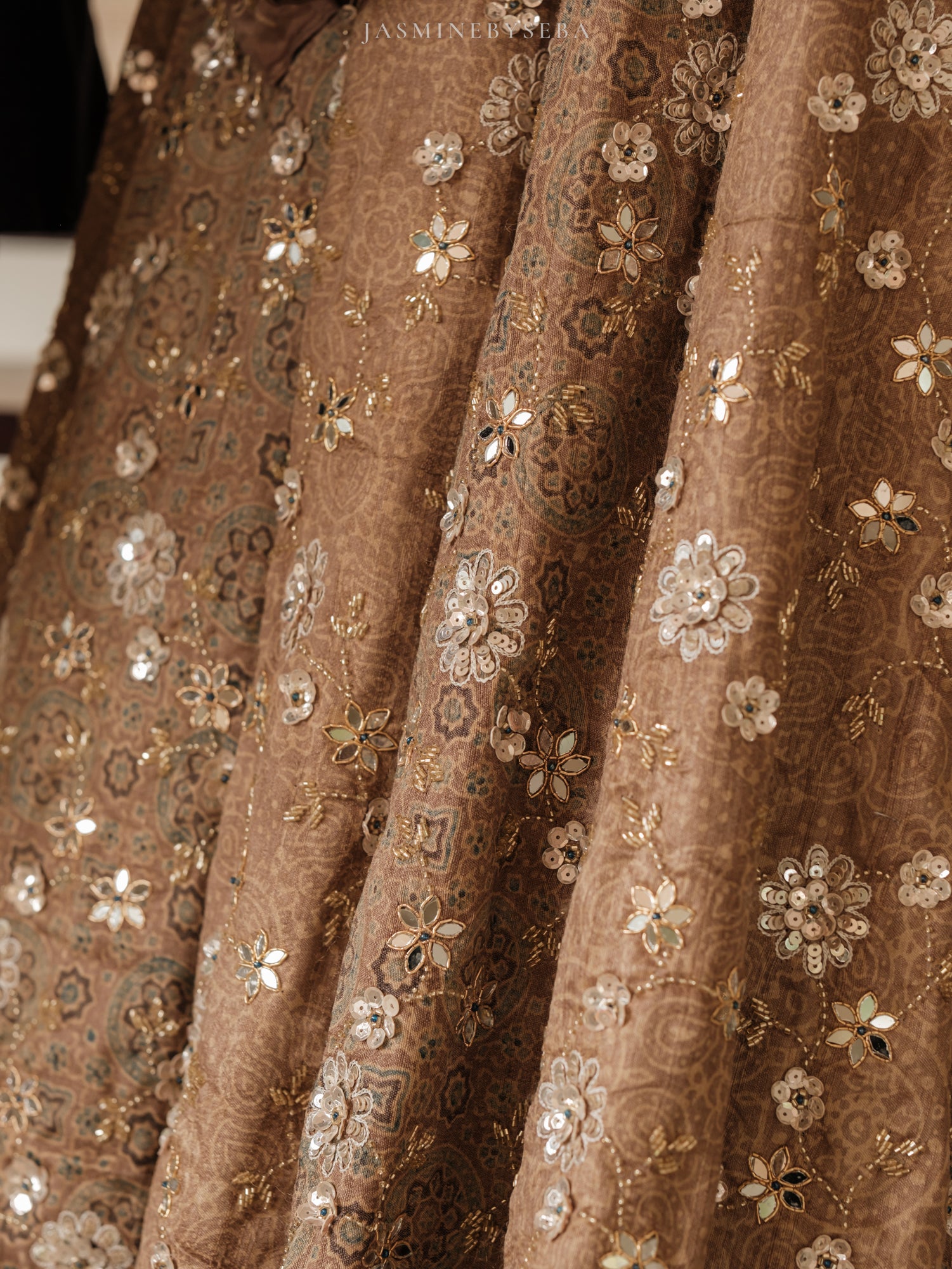 Custom made Ajrakh handcrafted handloom Tusshar silk bridal lehenga set with pure handloom gajji silk dupatta detailed out with hand embroidry