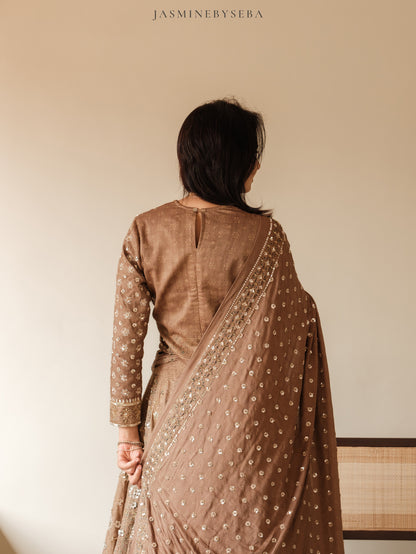 Custom made Ajrakh handcrafted handloom Tusshar silk bridal lehenga set with pure handloom gajji silk dupatta detailed out with hand embroidry