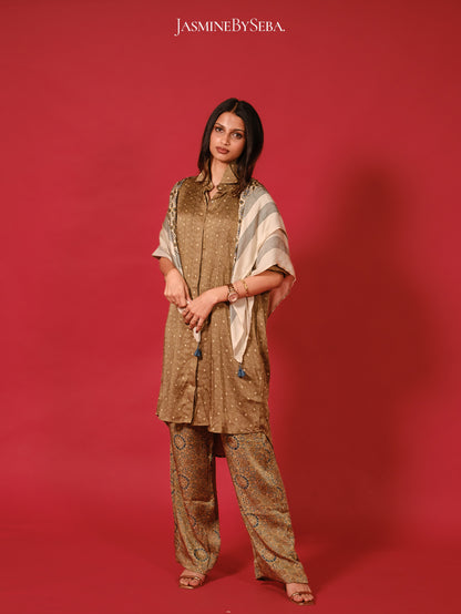 Ajrakh hand dyed hand block printed modal silk coord set