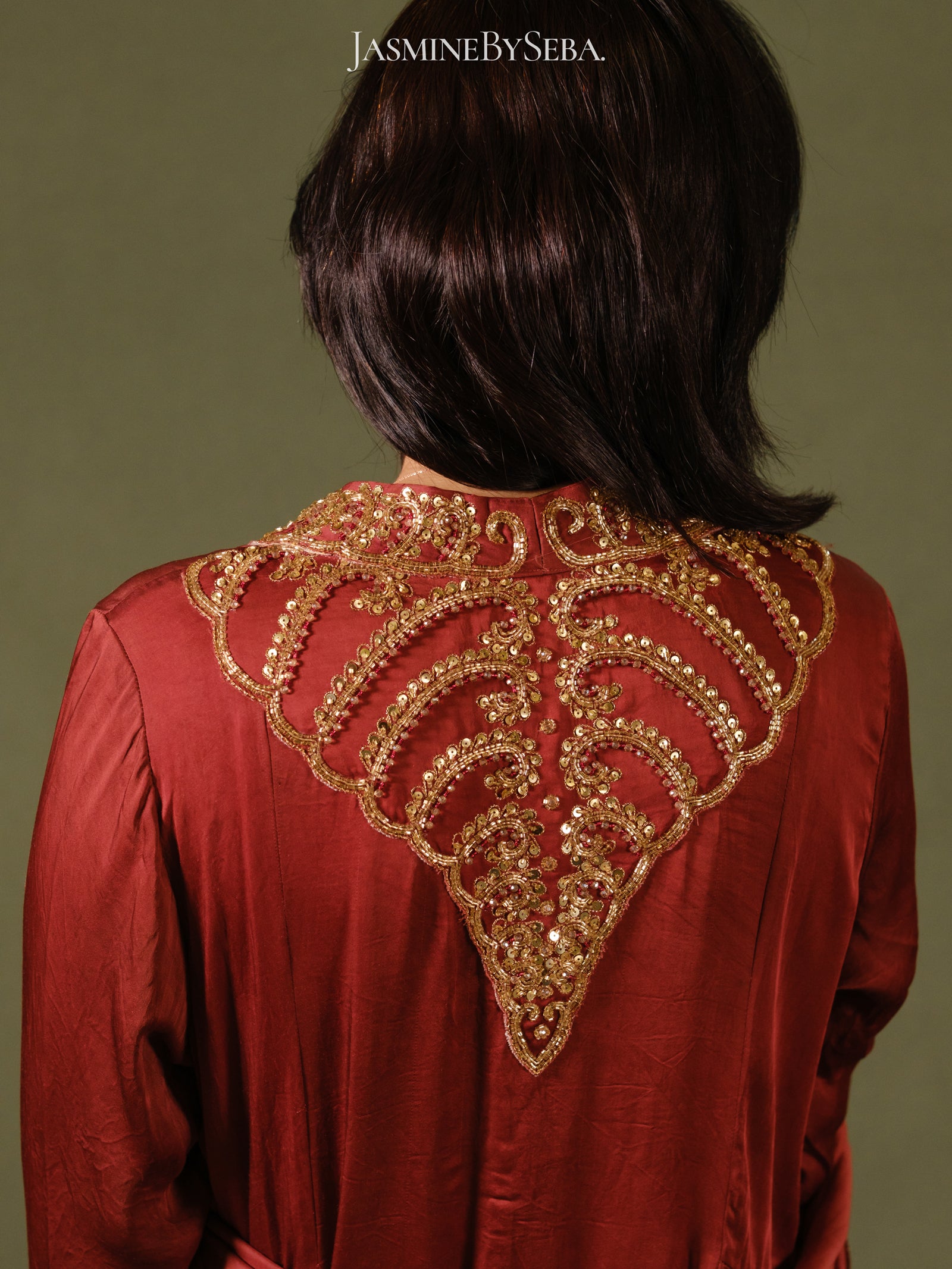 Ajrakh hand dyed hand block printed modal silk panel cut salwar set with cut bead handwork