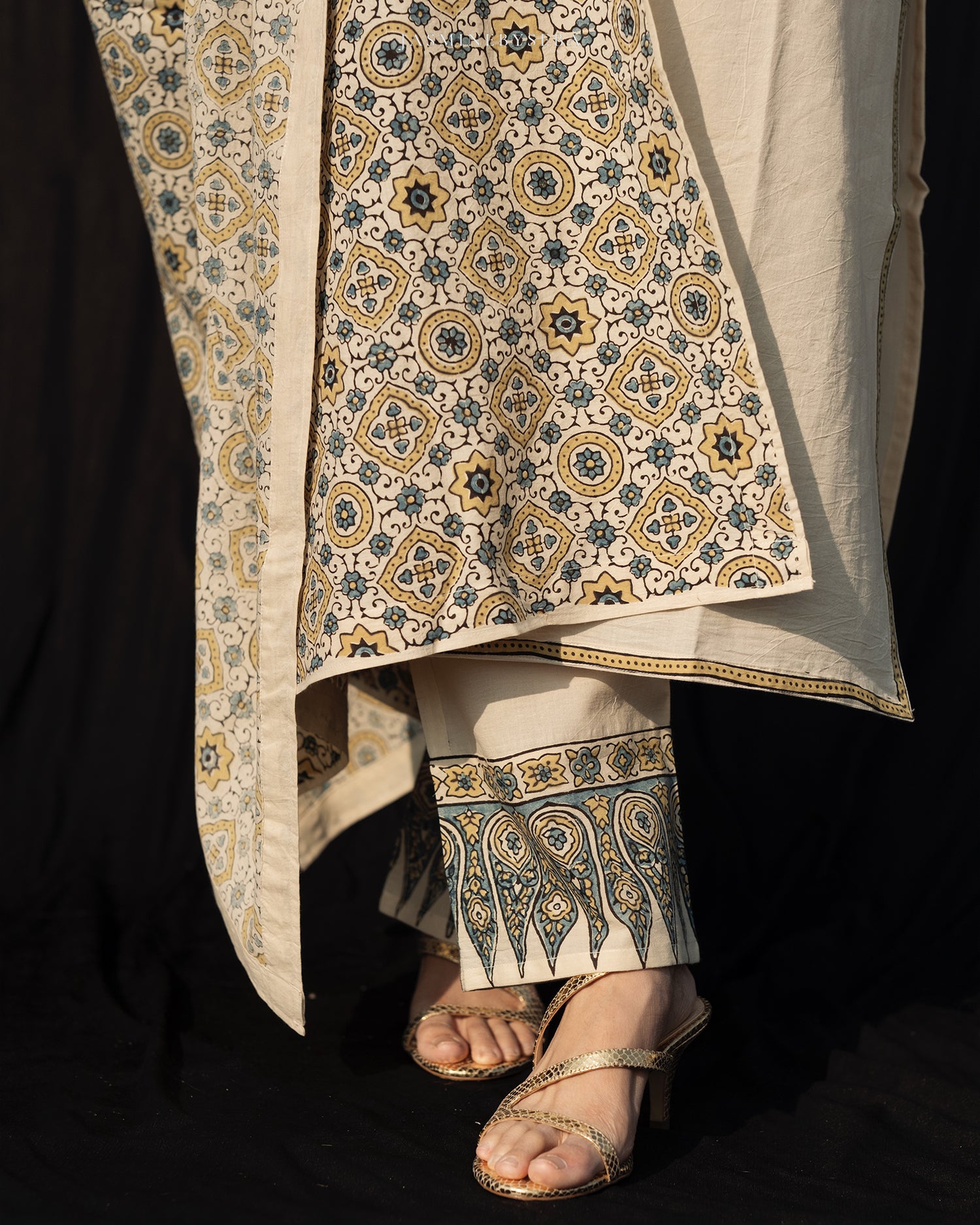 Ajrakh hand dyed and hand block printed premium cotton straight cut salwar set