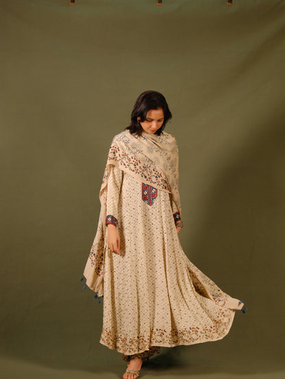 Ajrakh hand dyed hand block printed modal silk panel cut salwar set with cut bead handwork