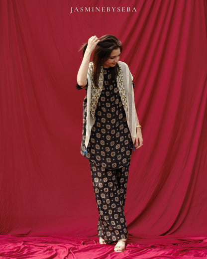 AJRAKH hand dyed hand block printed pure modal silk long scarf