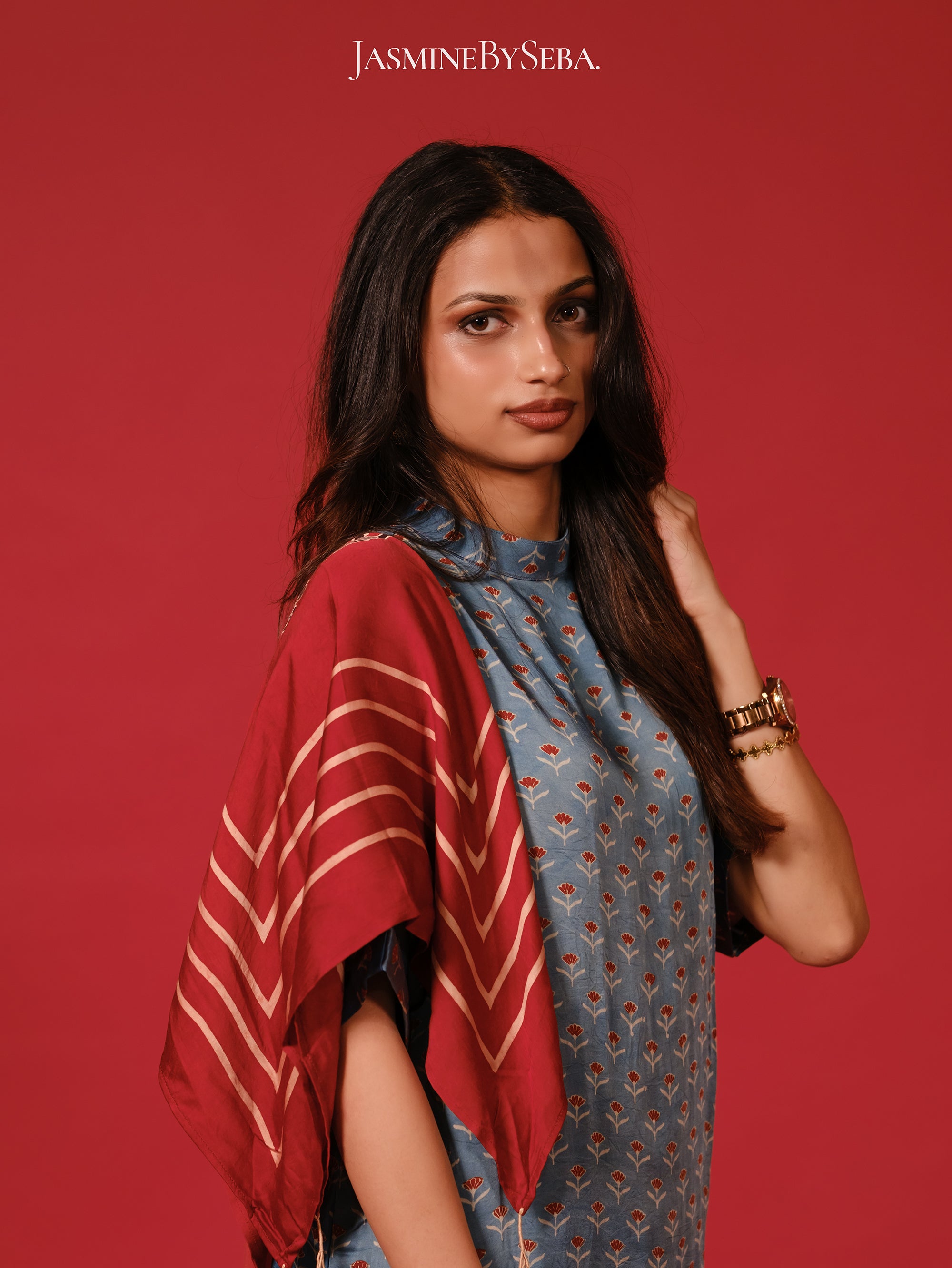 Ajrakh hand dyed hand block printed modal silk coord set