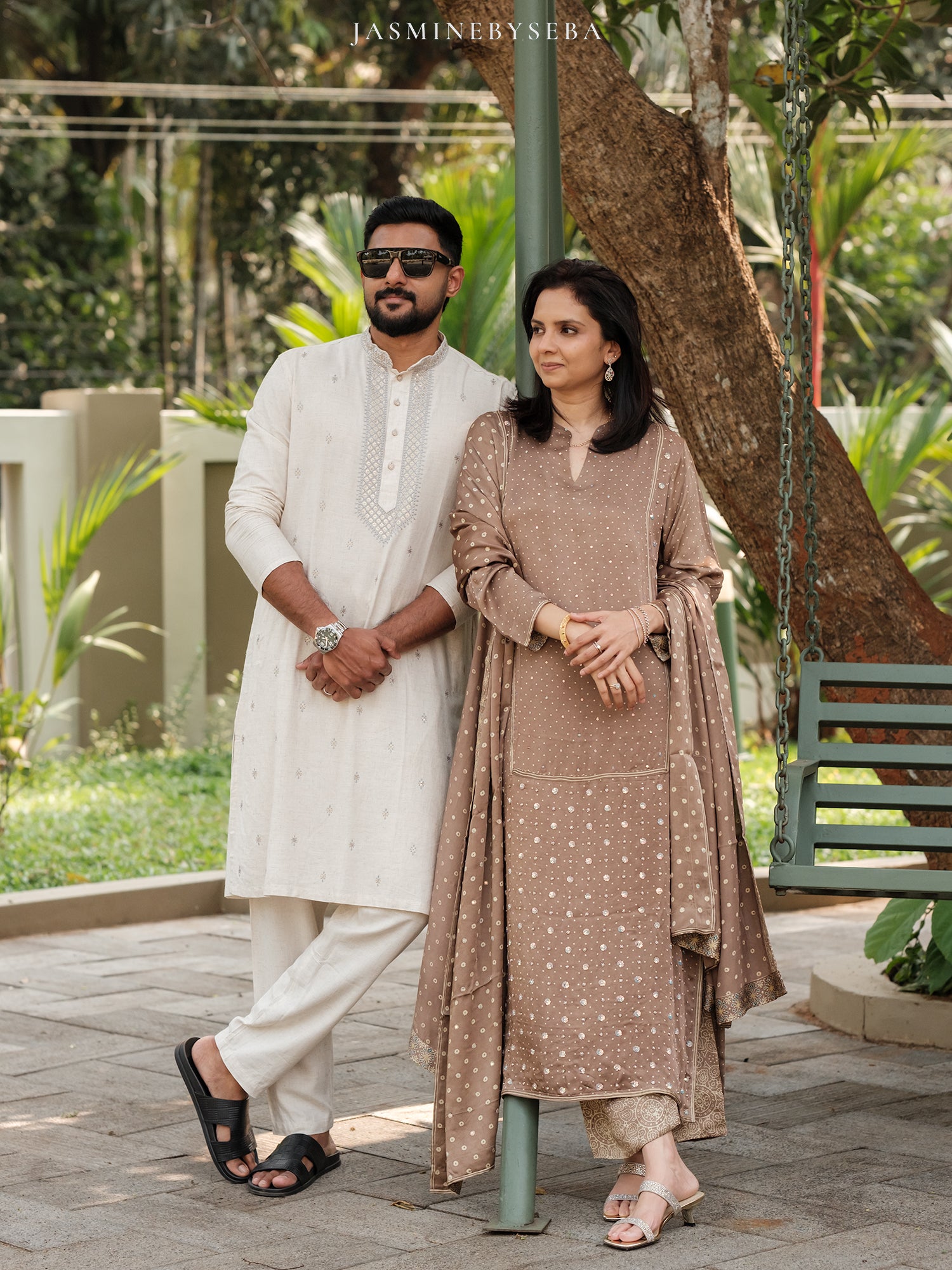 Ajrakh hand dyed hand block printed modal silk panel cut salwar set with cut bead handwork