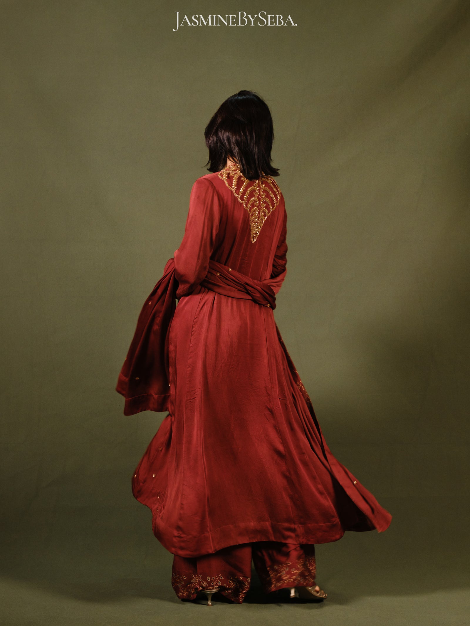 Ajrakh hand dyed hand block printed modal silk panel cut salwar set with cut bead handwork