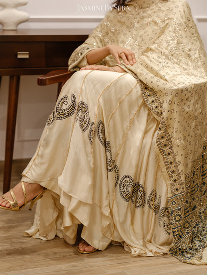 Custom made Ajrakh hand dyed hand block printed modal silk anarakali set with hand embroidry