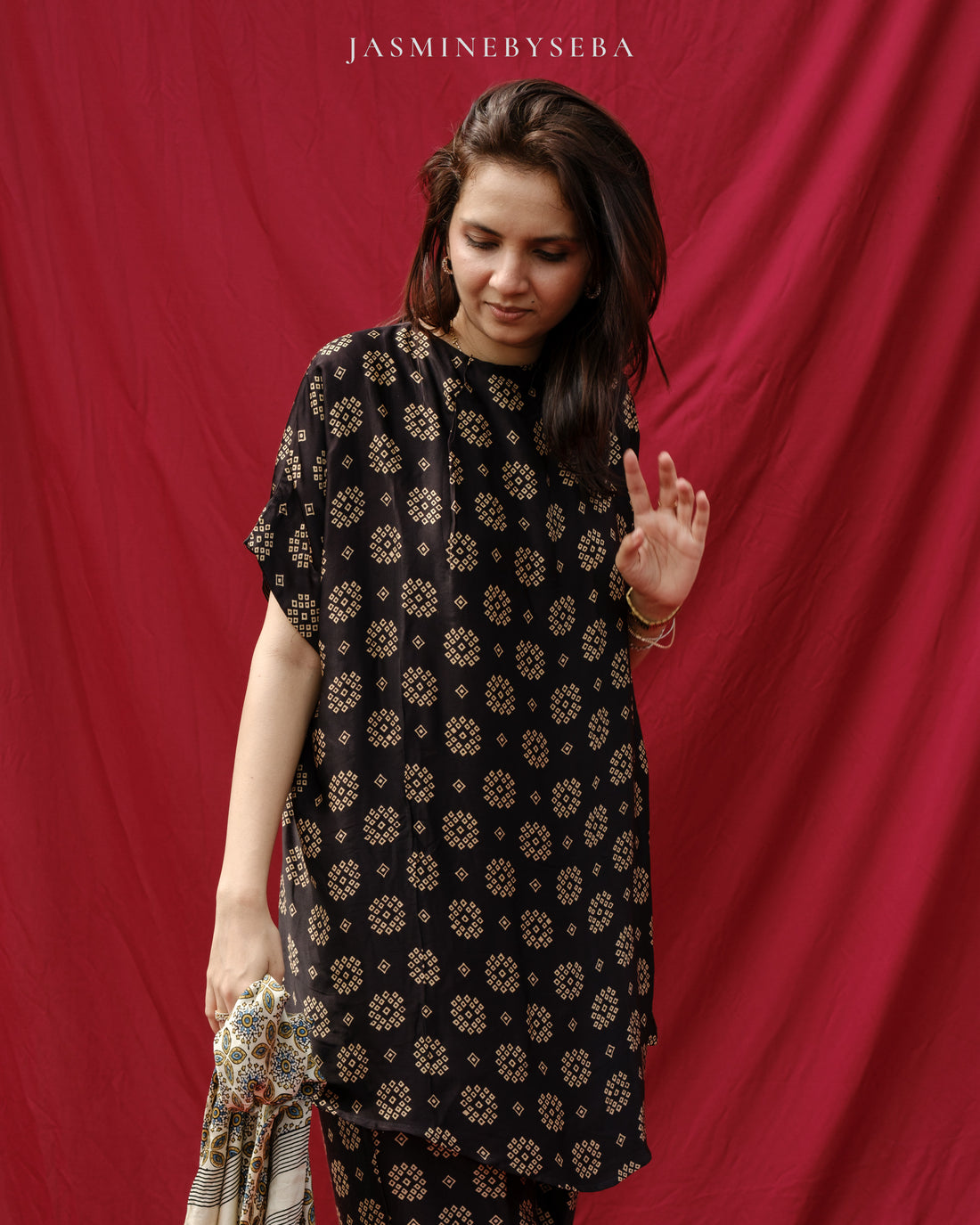 Ajrakh hand dyed hand block printed modal silk top