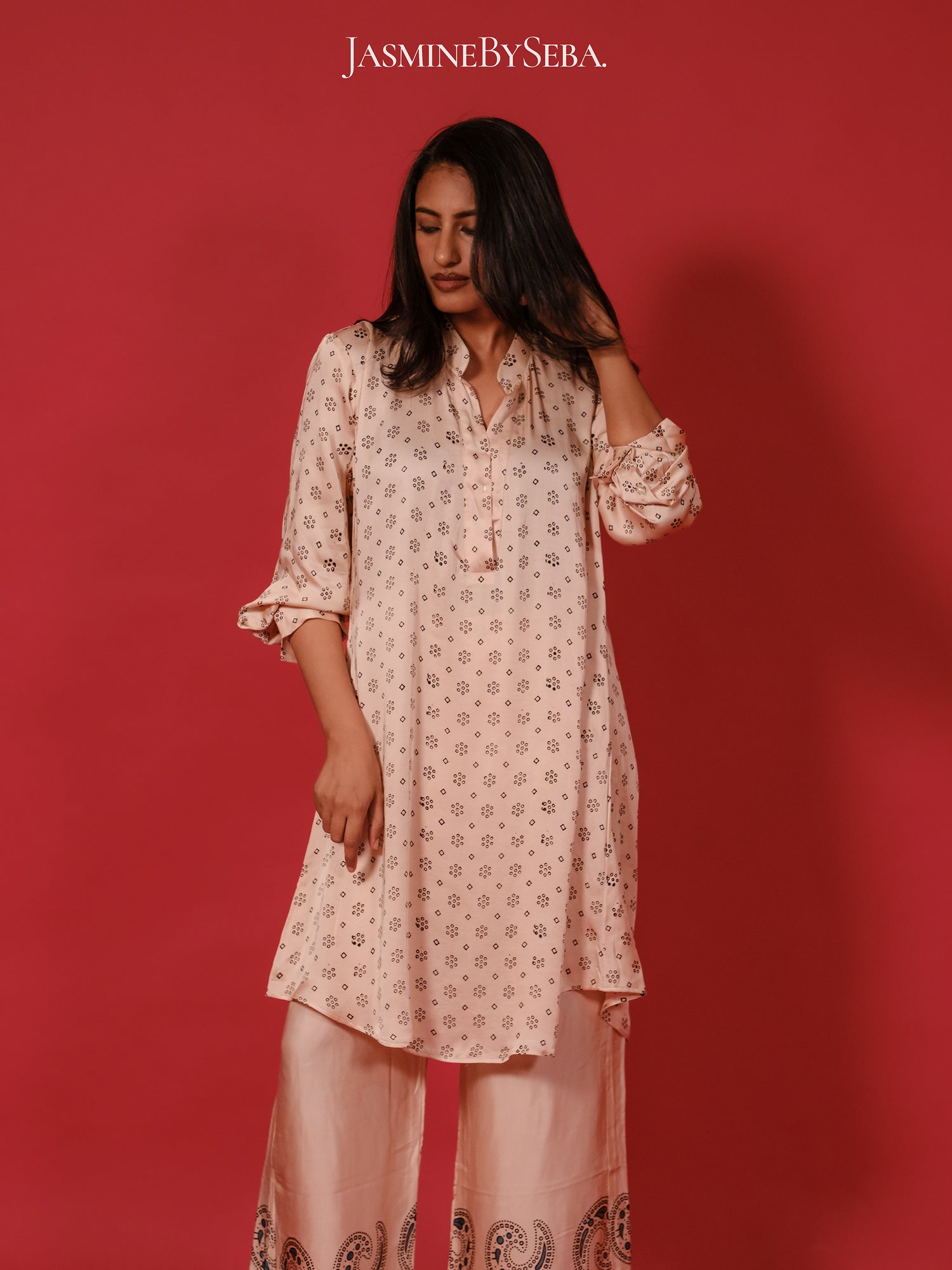 Ajrakh hand dyed hand block printed modal silk coord set