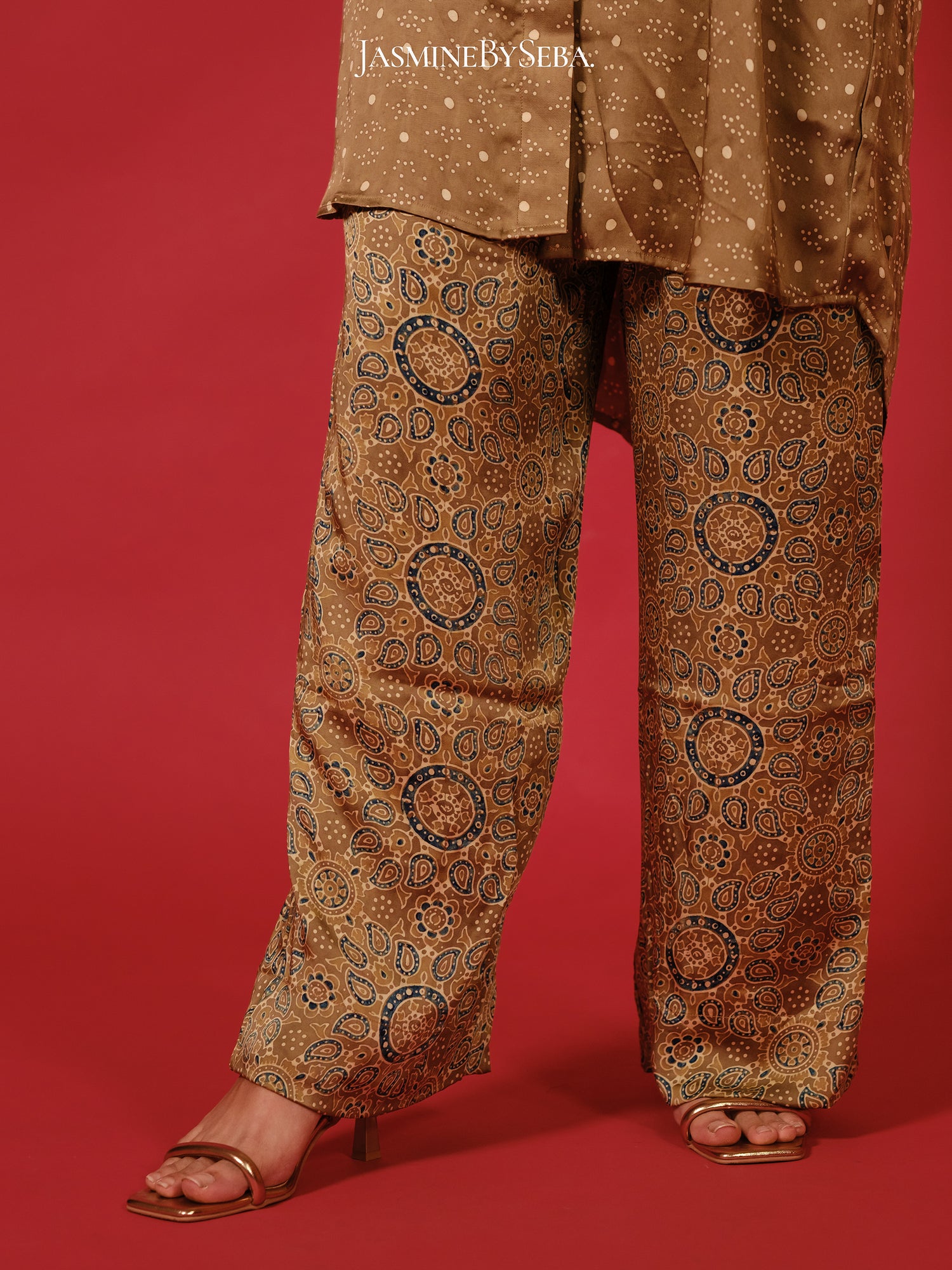 Ajrakh hand dyed hand block printed modal silk coord set