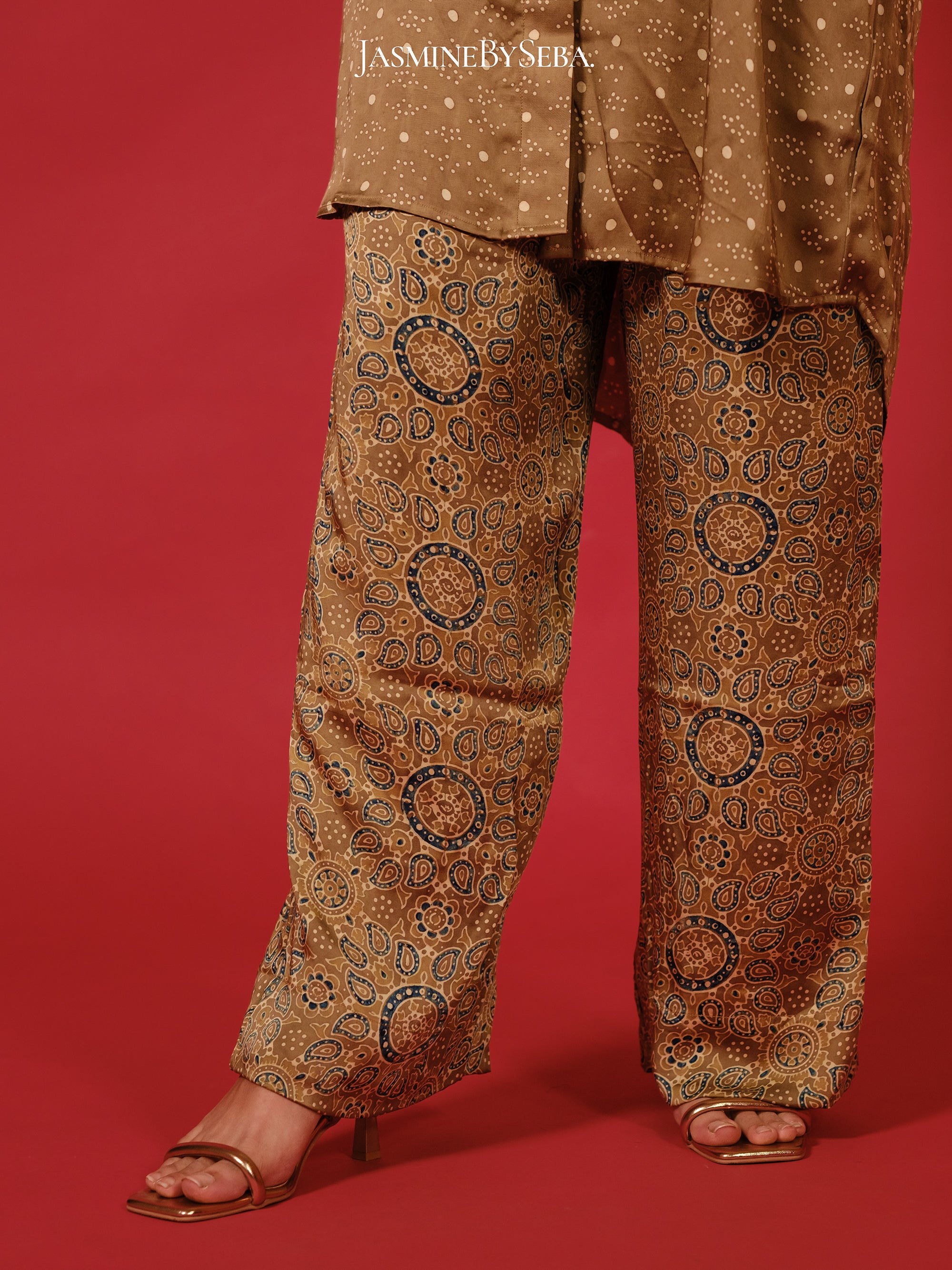 Ajrakh hand dyed hand block printed modal silk coord set