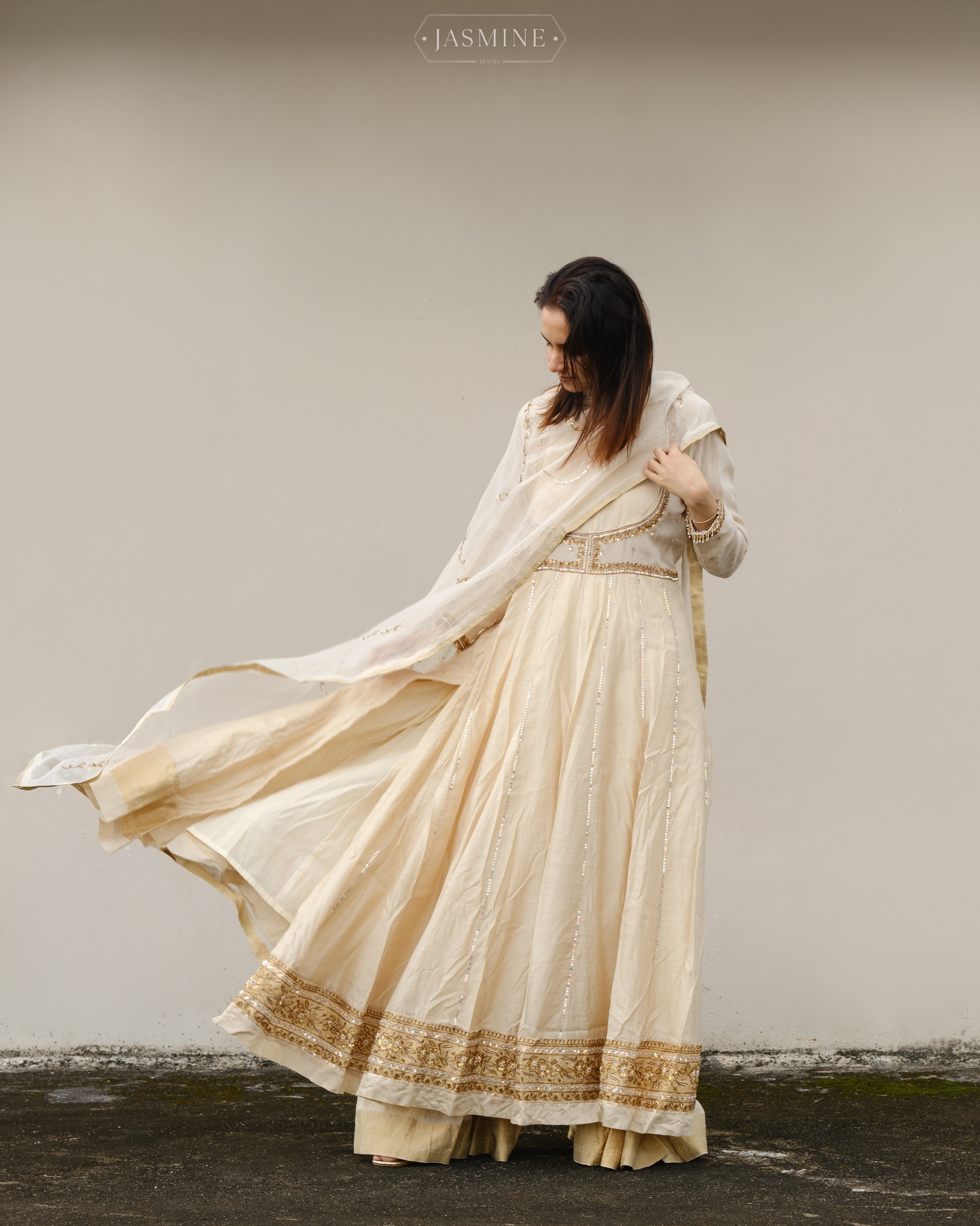 Banarsi silk anarkali with sharara pants teamed