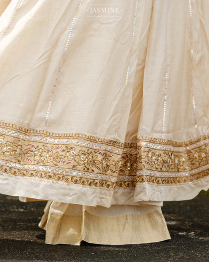 Banarsi silk anarkali with sharara pants teamed