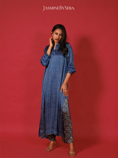 Ajrakh hand dyed hand block printed modal silk coord set