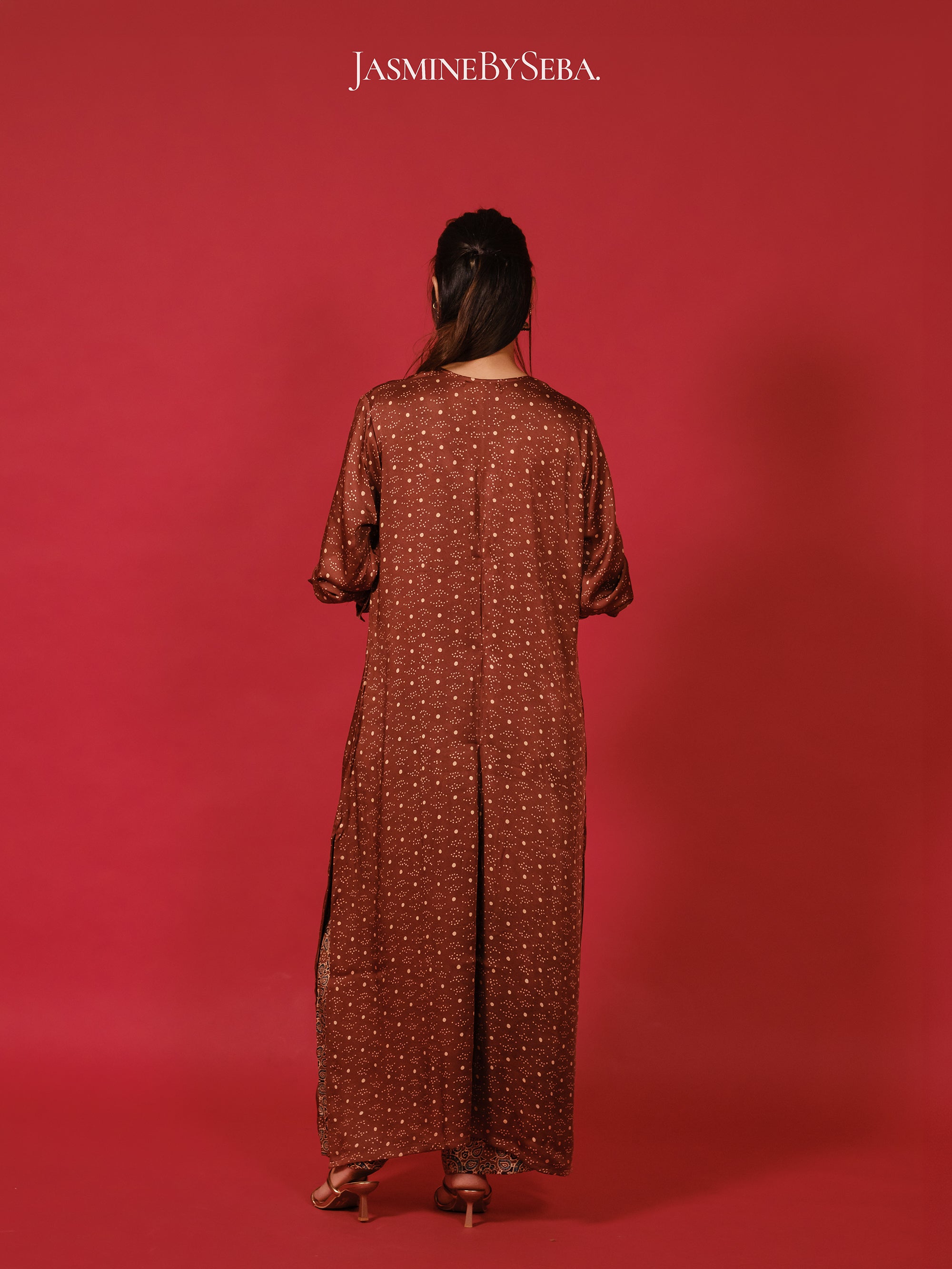 Ajrakh hand dyed hand block printed modal silk coord set