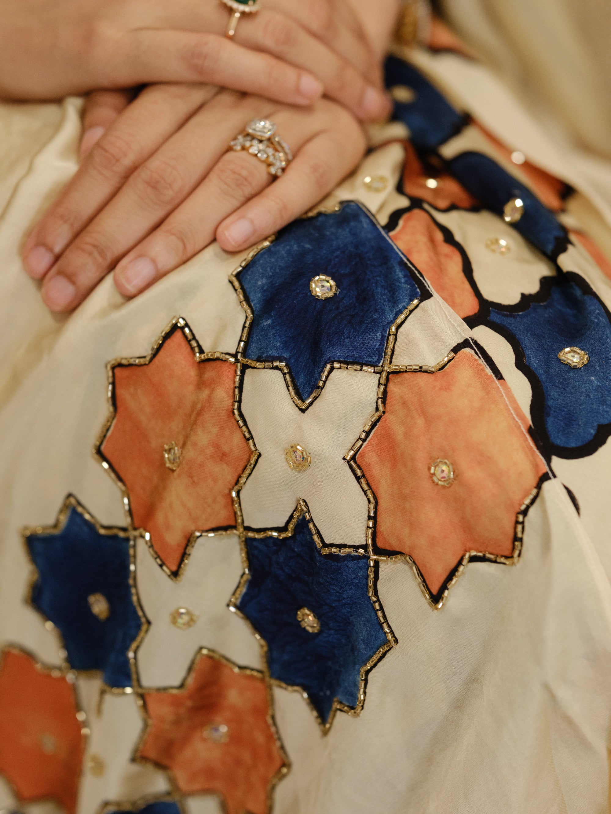 Ajrakh pure modal silk hand dyed, hand block printed and handworked saree