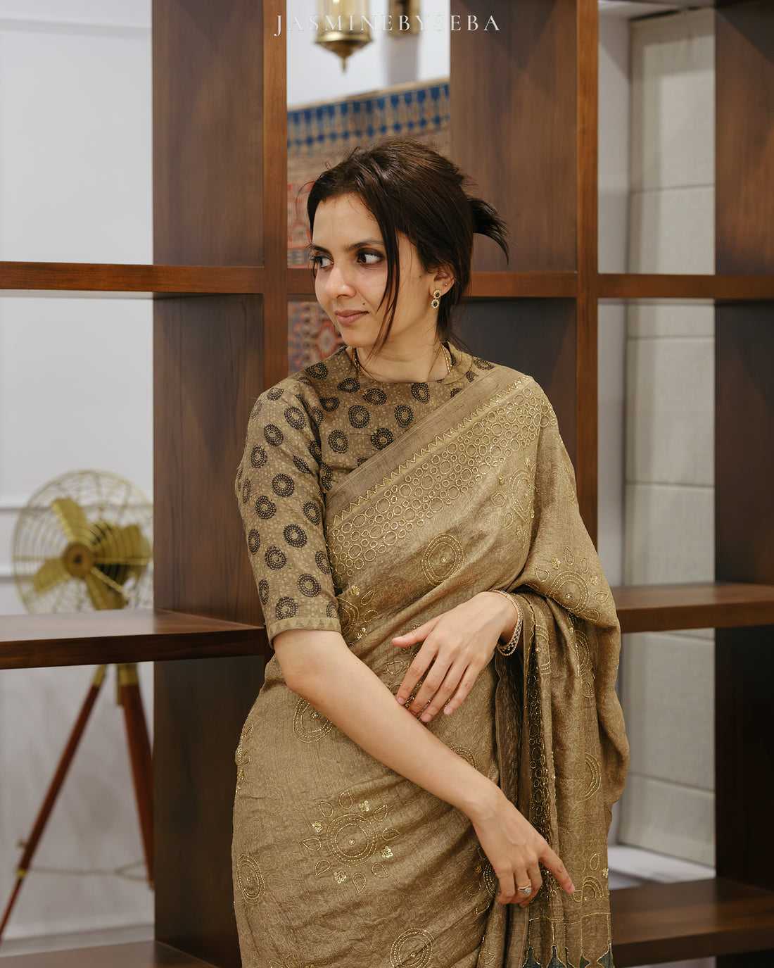 Ajrakh pure handloom tussar silk hand dyed, hand block printed and handworked saree