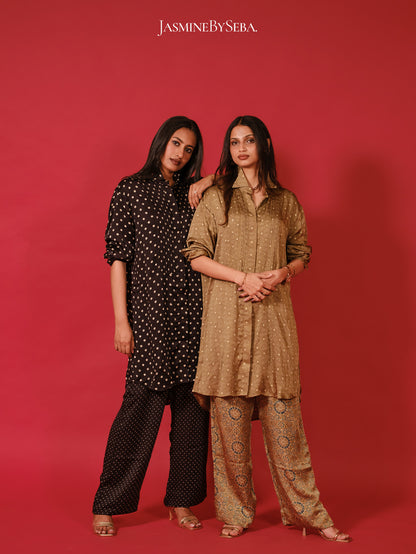 Ajrakh hand dyed hand block printed modal silk coord set