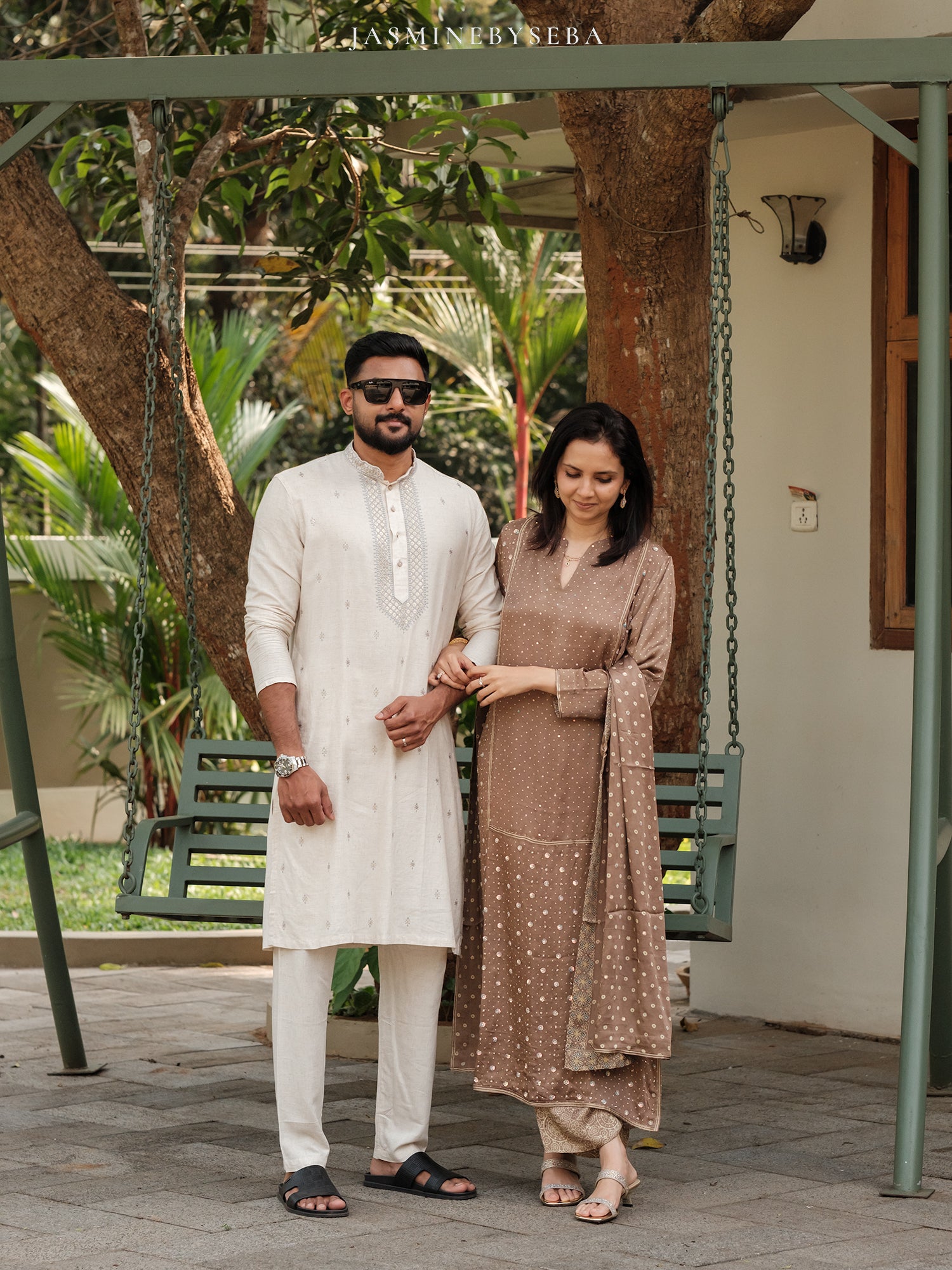 Ajrakh hand dyed hand block printed modal silk panel cut salwar set with cut bead handwork