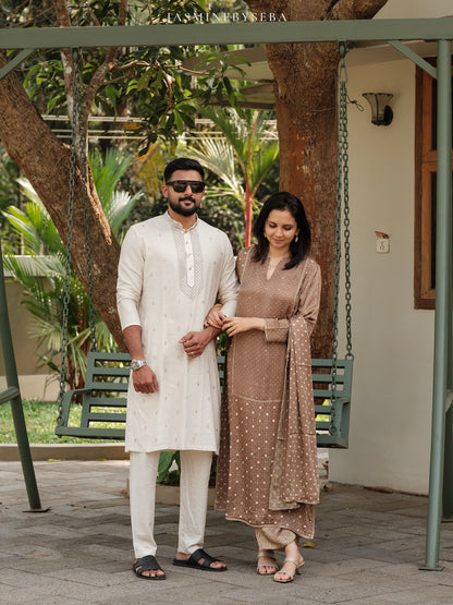 Ajrakh hand dyed hand block printed modal silk panel cut salwar set with cut bead handwork