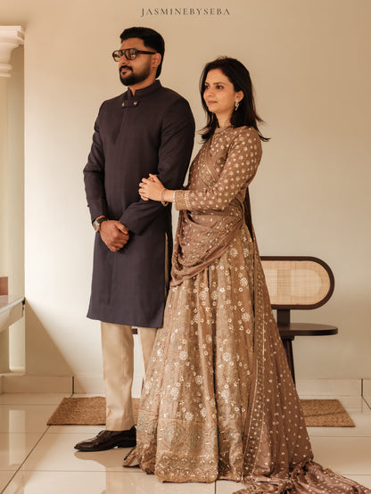 Custom made Ajrakh handcrafted handloom Tusshar silk bridal lehenga set with pure handloom gajji silk dupatta detailed out with hand embroidry