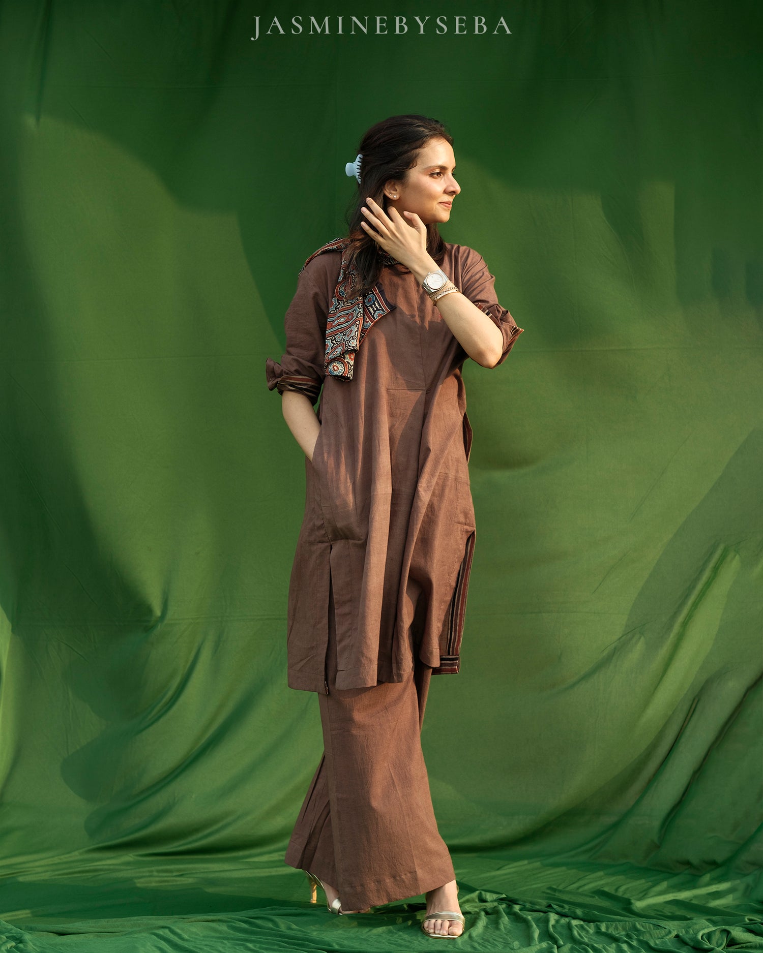 Ajrakh hand dyed and hand block printed organic cotton coord set