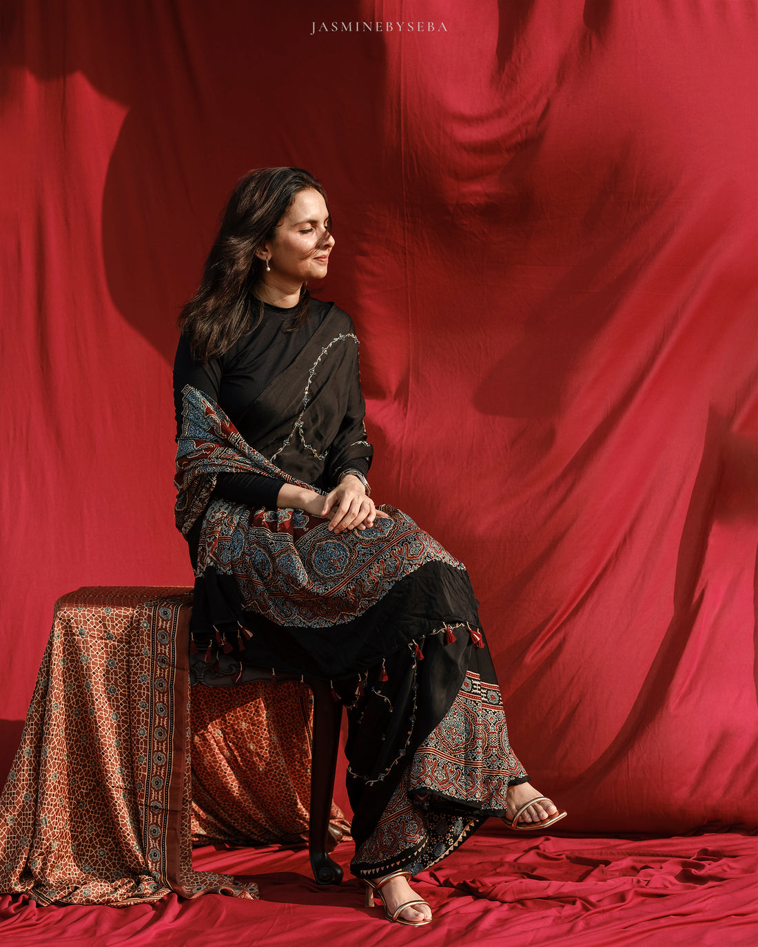 Ajrakh modal silk handworked saree with modal silk handworked dupatta