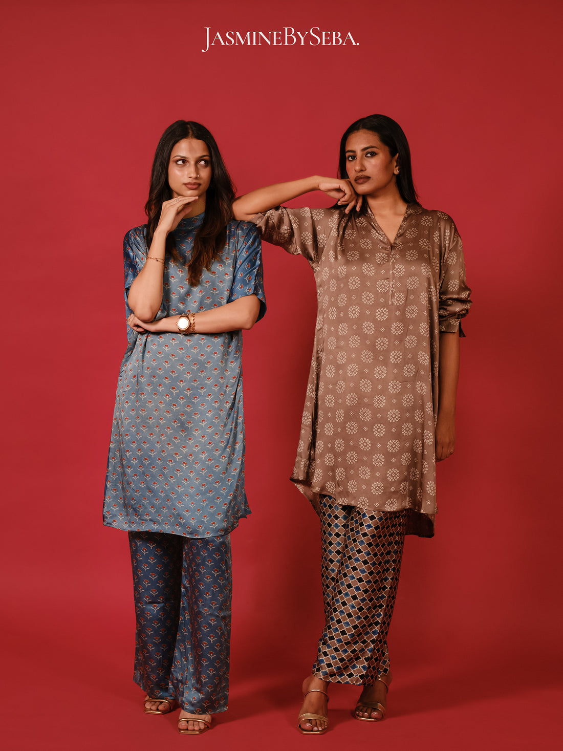 Ajrakh hand dyed hand block printed modal silk coord set