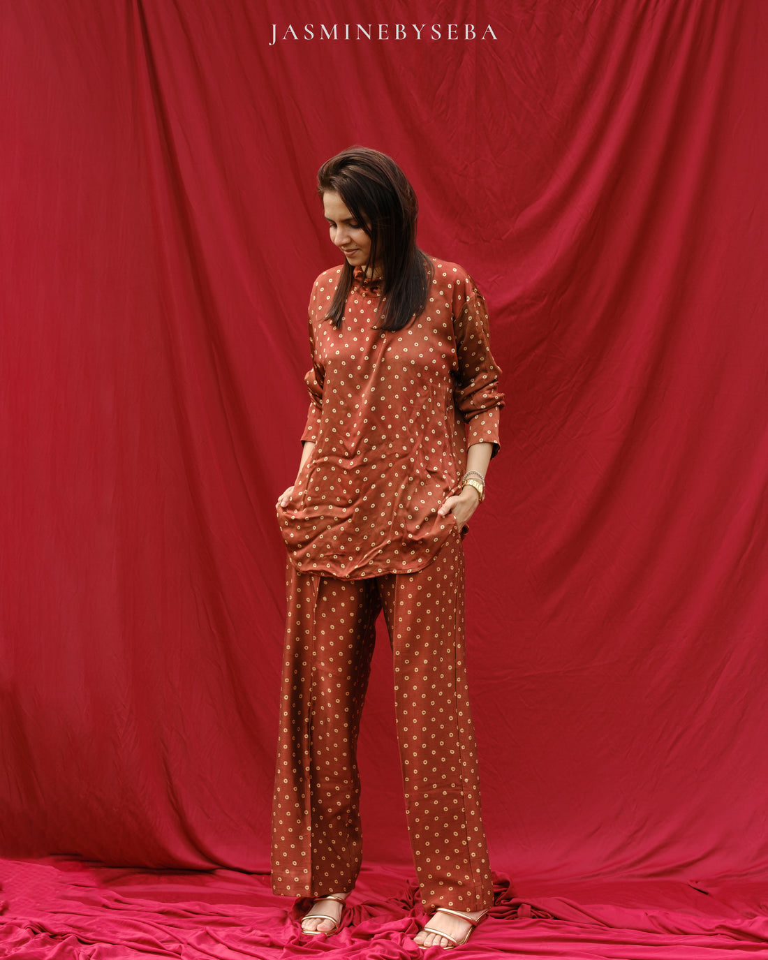 Ajrakh hand dyed hand block printed modal silk coord set