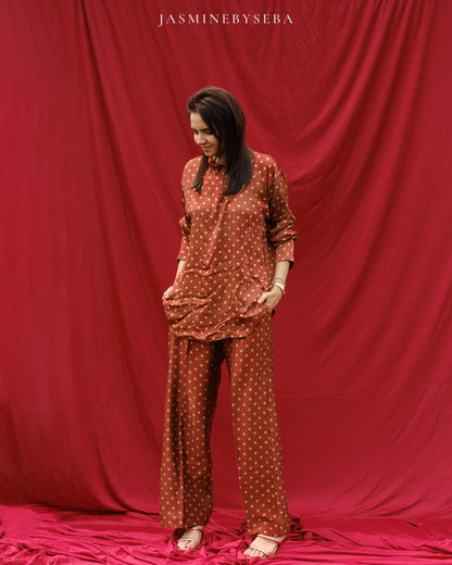 Ajrakh hand dyed hand block printed masru silk pants