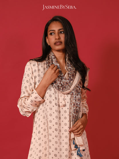 Ajrakh hand dyed hand block printed modal silk coord set