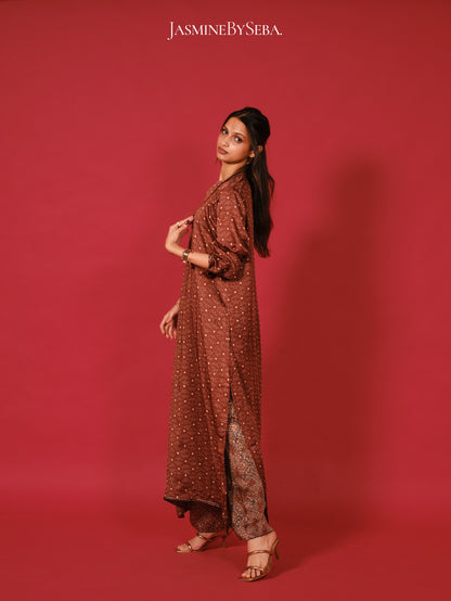 Ajrakh hand dyed hand block printed modal silk coord set