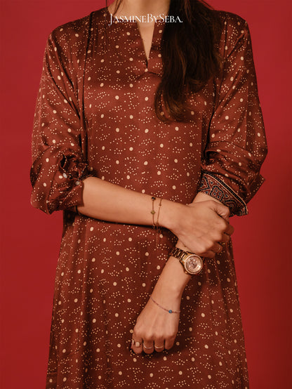 Ajrakh hand dyed hand block printed modal silk coord set