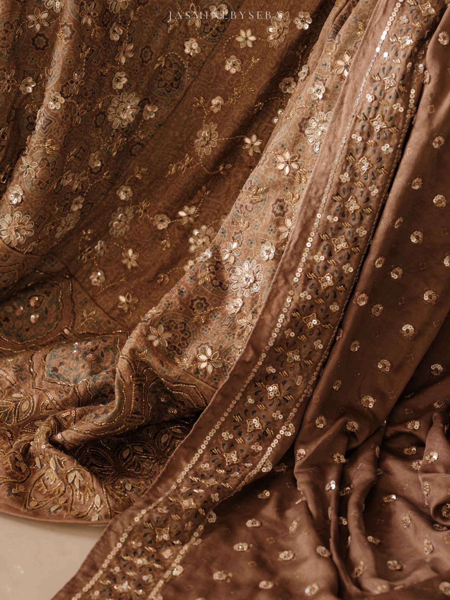 Custom made Ajrakh handcrafted handloom Tusshar silk bridal lehenga set with pure handloom gajji silk dupatta detailed out with hand embroidry